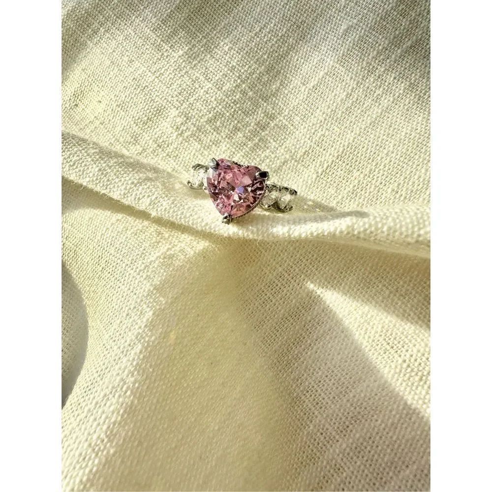 Super Sparkly Cubic zirconia light pink heart adjustable ring